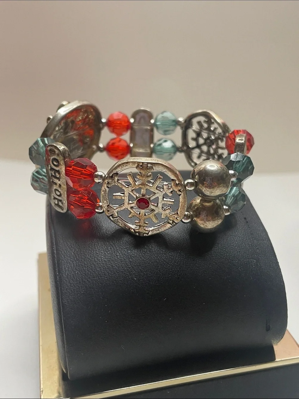 Ho! Ho! Holiday Beaded Stretch Bracelet - Red & Green